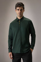Floret - Hand Embroidered Designer Shirt - Bottle Green
