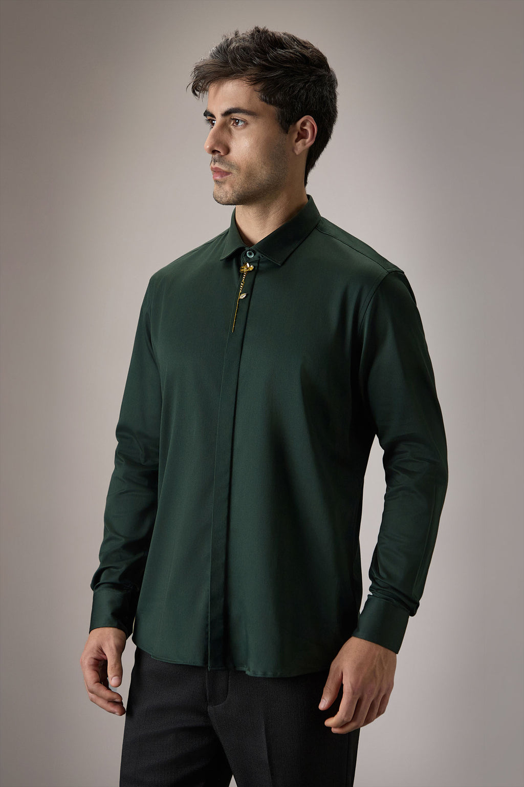 Floret - Hand Embroidered Designer Shirt - Bottle Green