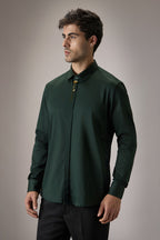 Floret - Hand Embroidered Designer Shirt - Bottle Green