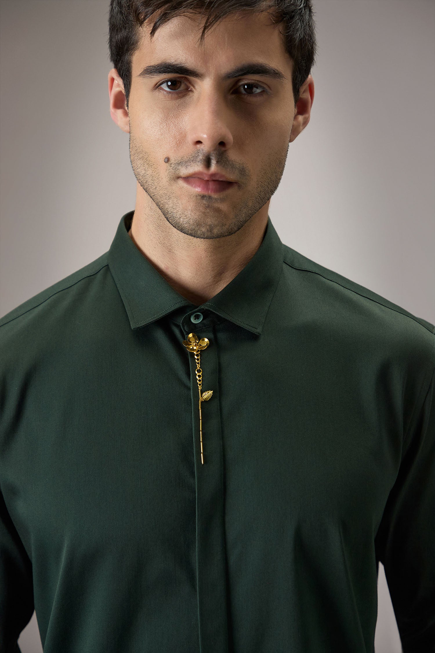 Floret - Hand Embroidered Designer Shirt - Bottle Green