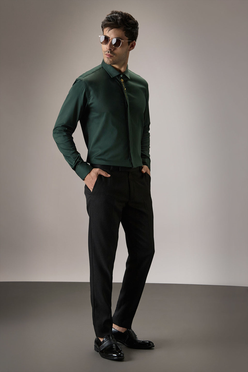 Floret - Hand Embroidered Designer Shirt - Bottle Green