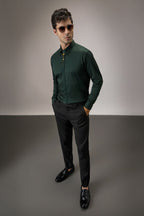 Floret - Hand Embroidered Designer Shirt - Bottle Green