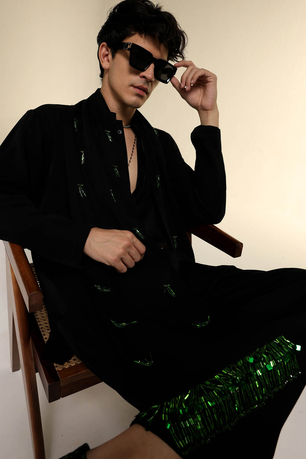 Emerald Fringe - Hand Embroidered Designer Shawl