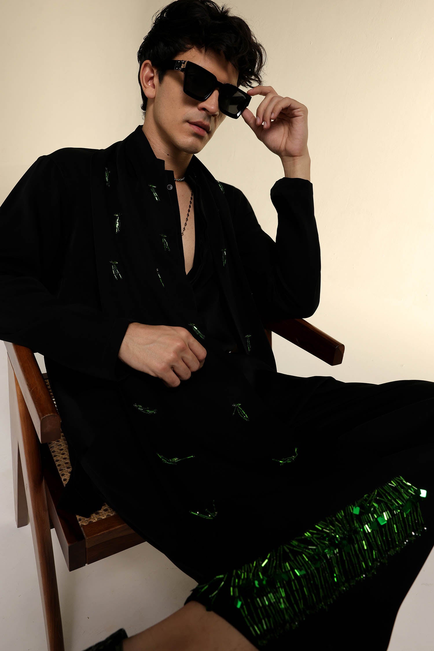 Emerald Fringe - Hand Embroidered Designer Shawl