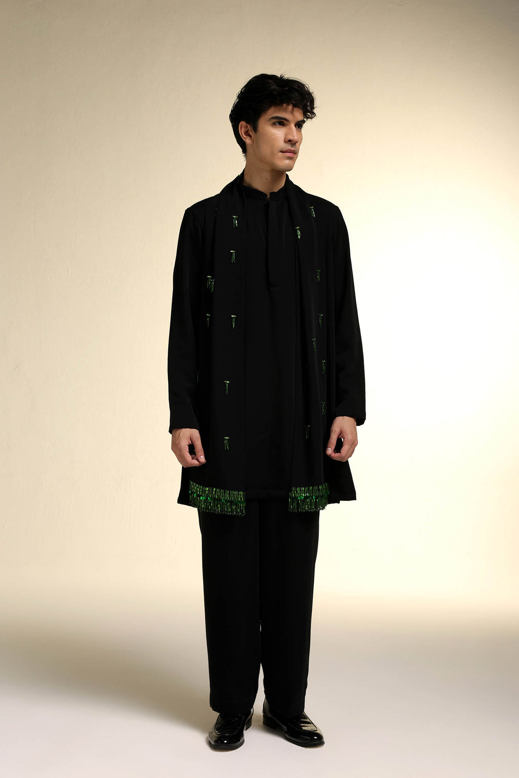 Emerald Fringe - Hand Embroidered Designer Shawl