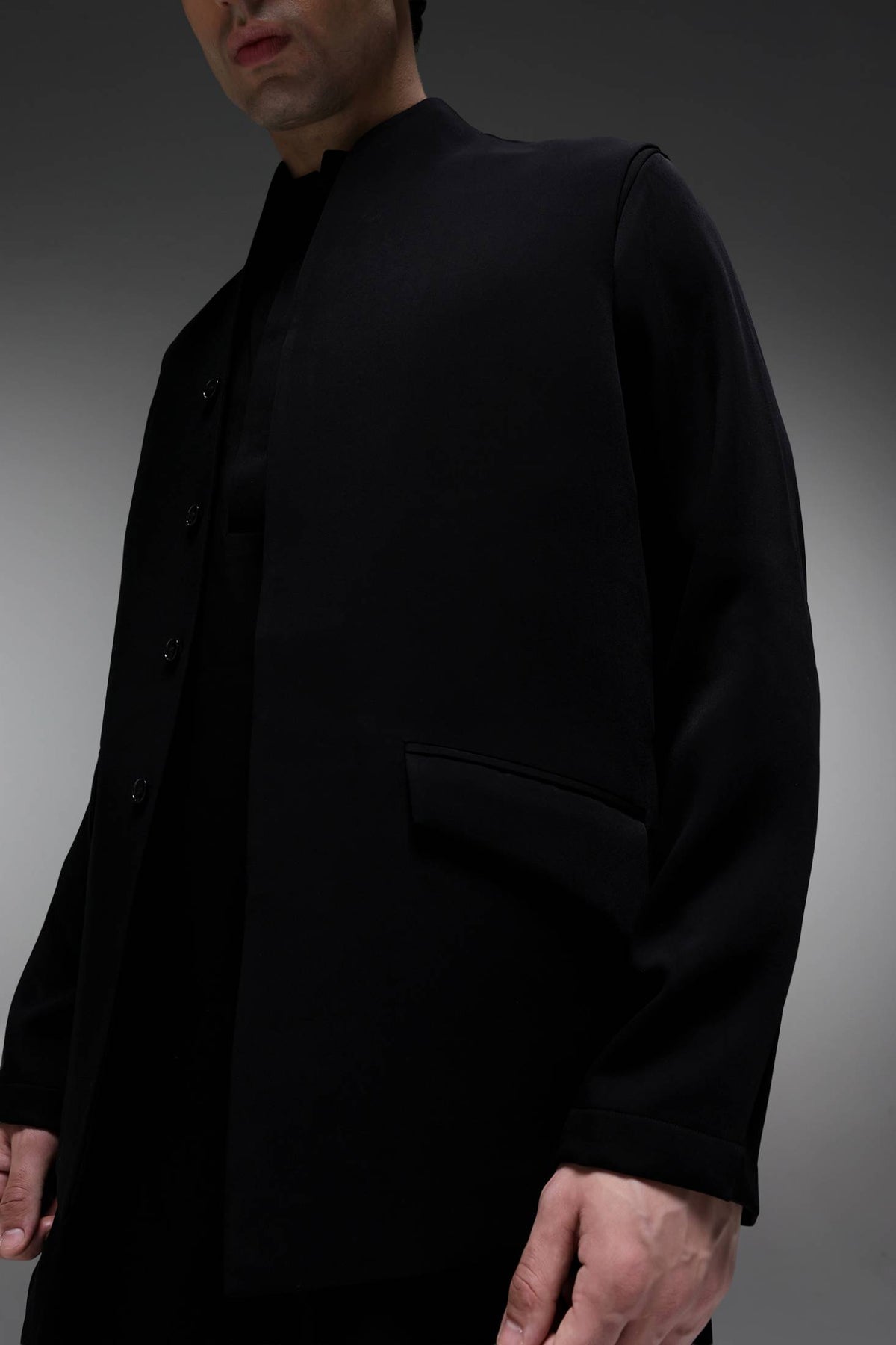 Highneck Black - Hand Crafted Designer Bundi With Kurta - Black
