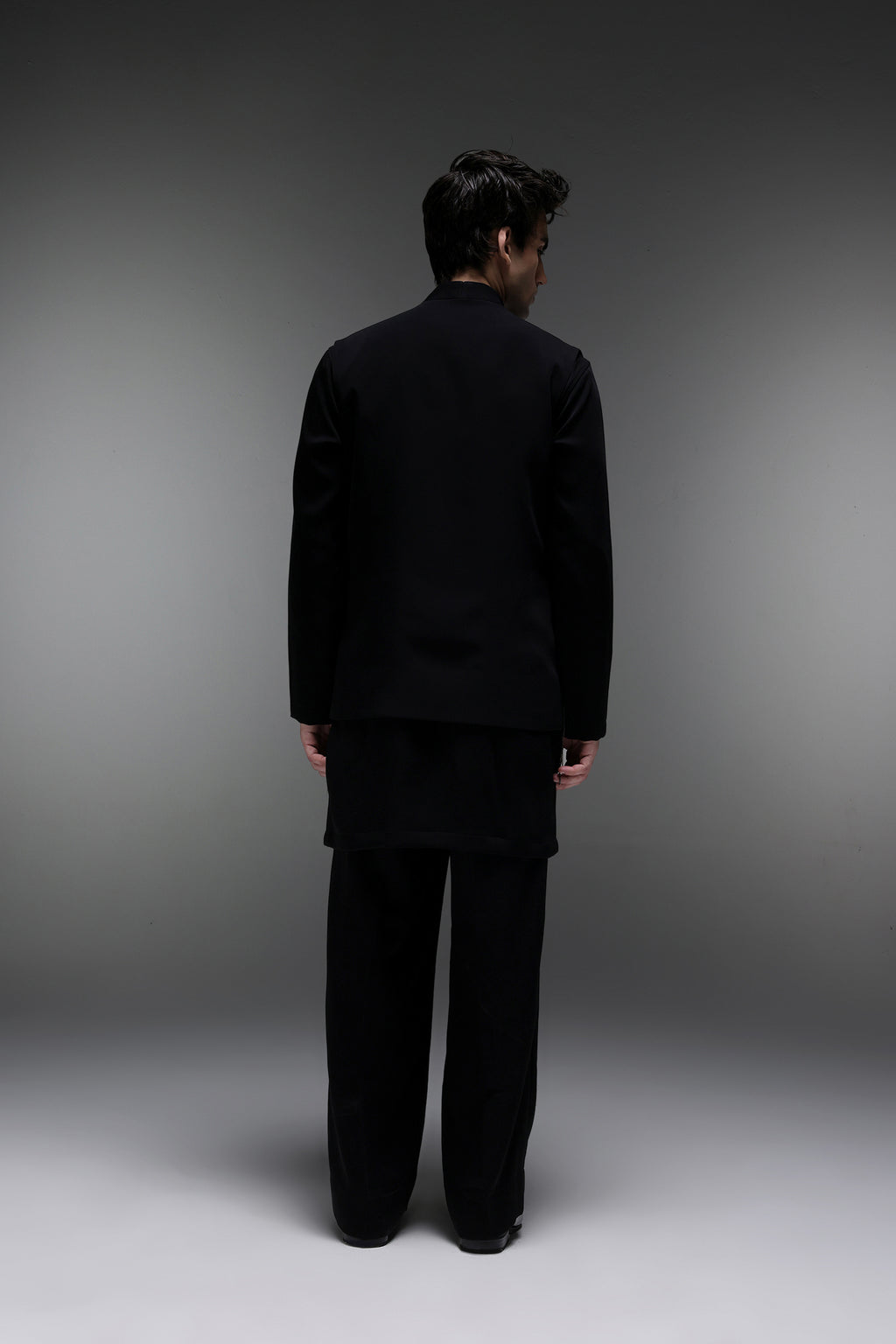 Skyline - Hand Embroidered Designer Bundi With Kurta - Black