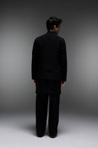 Skyline - Hand Embroidered Designer Bundi With Kurta - Black