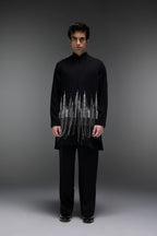 Skyline - Hand Embroidered Designer Bundi With Kurta - Black