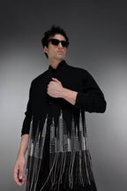 Skyline - Hand Embroidered Designer Bundi With Kurta - Black