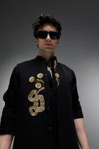 Fiore - Hand Embroidered Designer Bundi With Kurta - Black