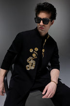 Fiore - Hand Embroidered Designer Bundi With Kurta - Black