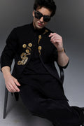 Fiore - Hand Embroidered Designer Bundi With Kurta - Black