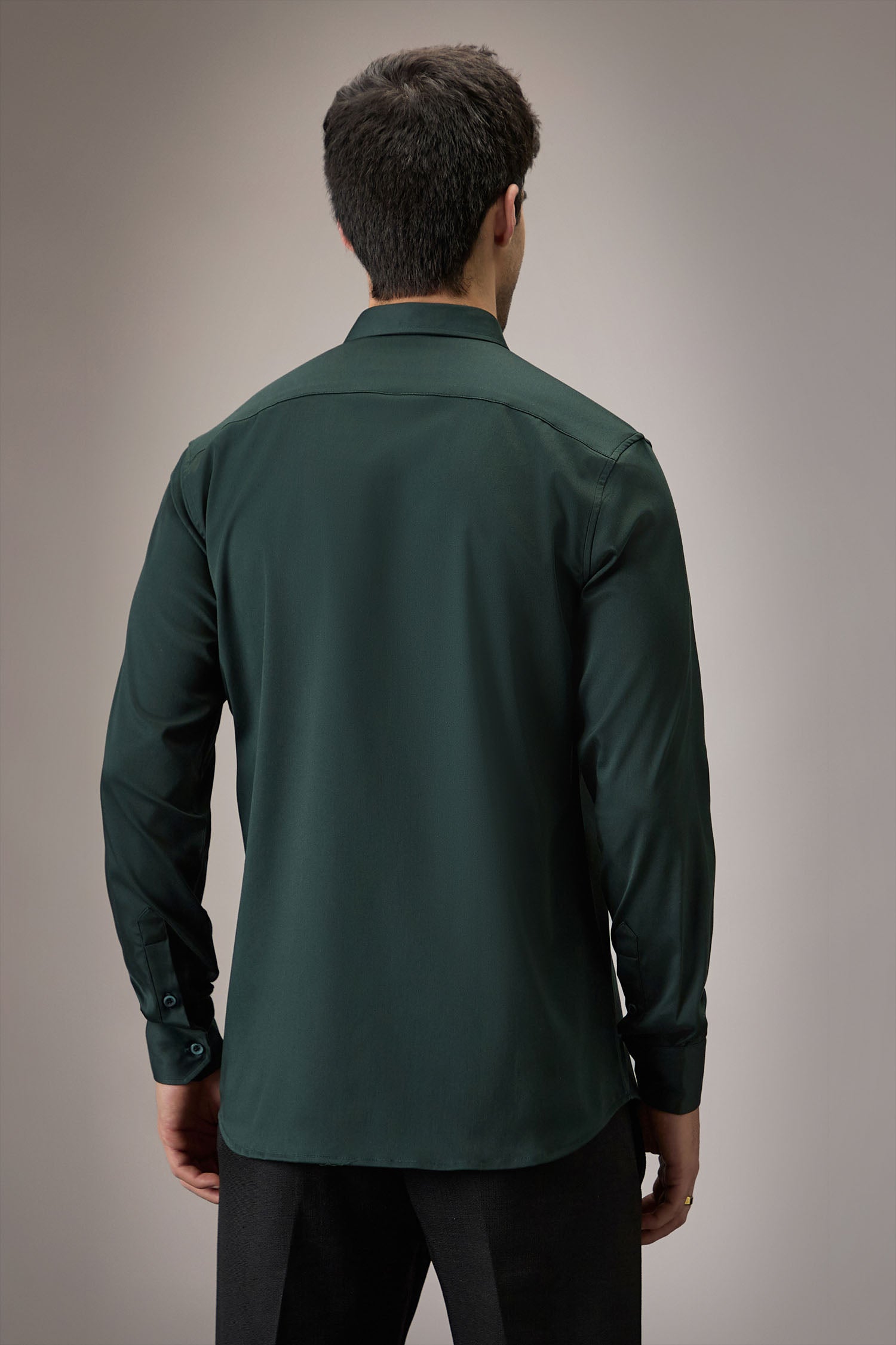 Heart Allover - Hand Embroidered Designer Shirt - Bottle Green