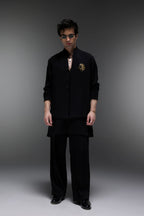 Leo(Lion) - Hand Embroidered Designer Bundi With Kurta - Black