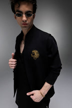 Leo(Lion) - Hand Embroidered Designer Bundi With Kurta - Black