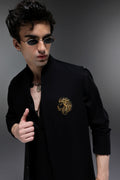 Leo(Lion) - Hand Embroidered Designer Bundi With Kurta - Black
