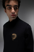 Stallion(Horse) - Hand Embroidered Designer Bundi With Kurta - Black