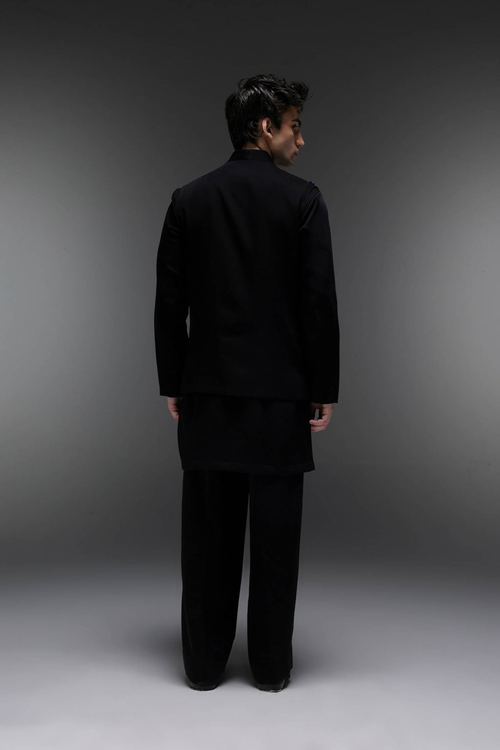 Spring - Hand Embroidered Designer Bundi With Kurta - Black