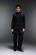 Spring - Hand Embroidered Designer Bundi With Kurta - Black