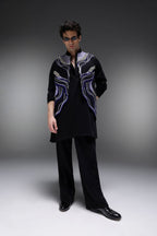 Azure(Ghungru) - Hand Embroidered Designer Bundi With Lachka Kurta - Black