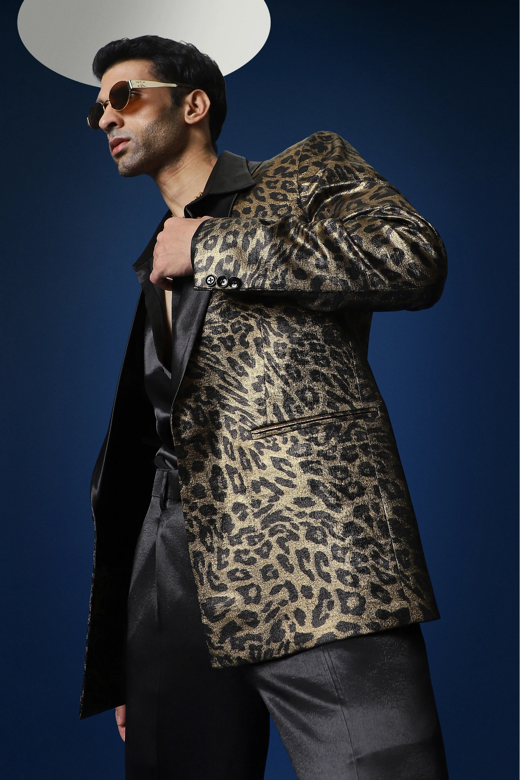 Leopard / Animal Print Hand Embroidered Tuxedo - Black