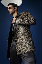 Leopard / Animal Print Hand Embroidered Tuxedo - Black