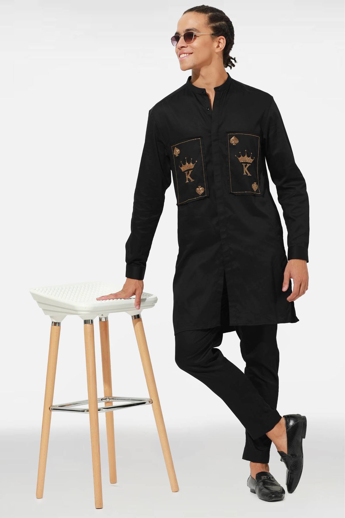 The King Hand Embroidered Designer Kurta - Black