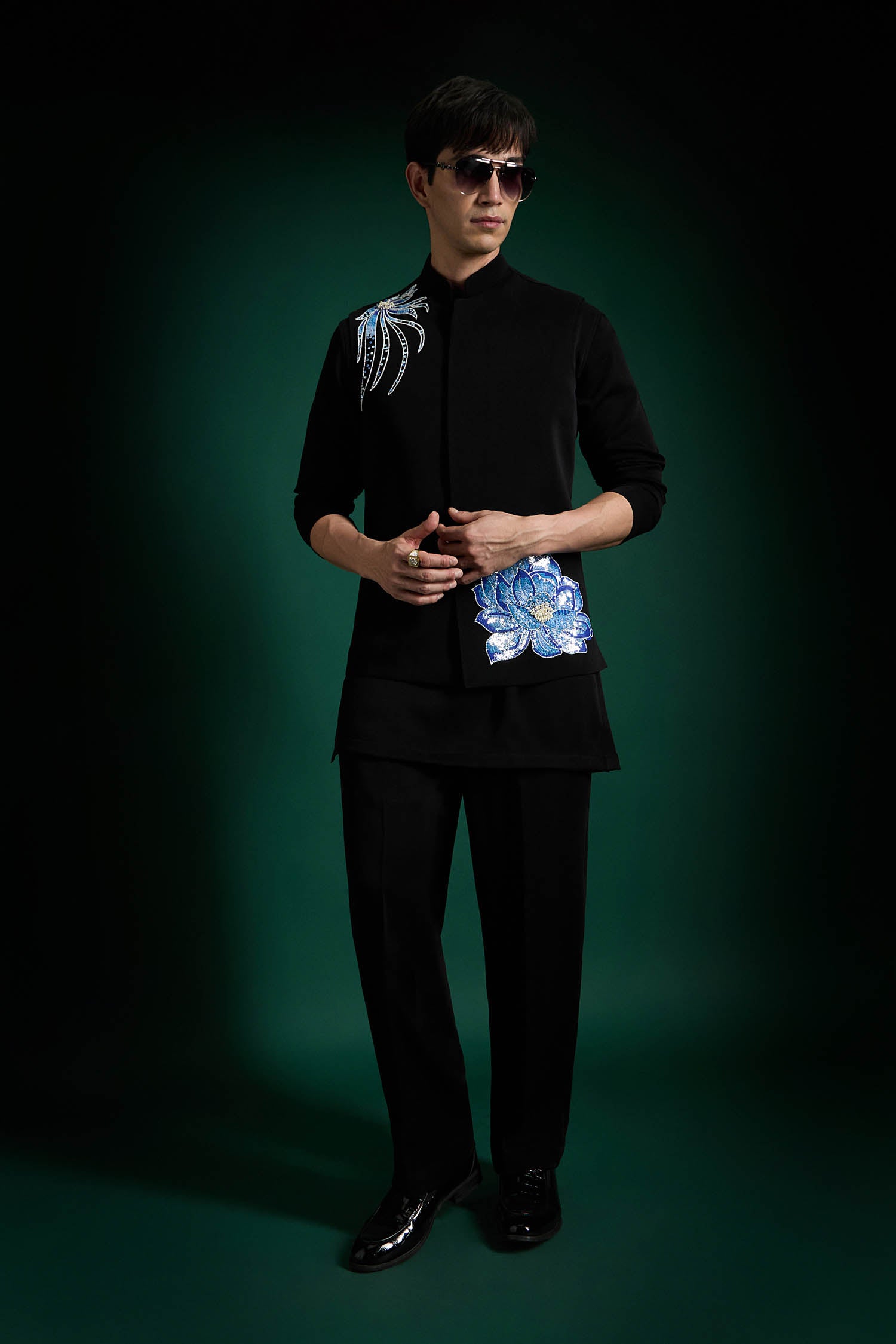 Aquatic Bloom - Hand Embroidered Designer Bundi