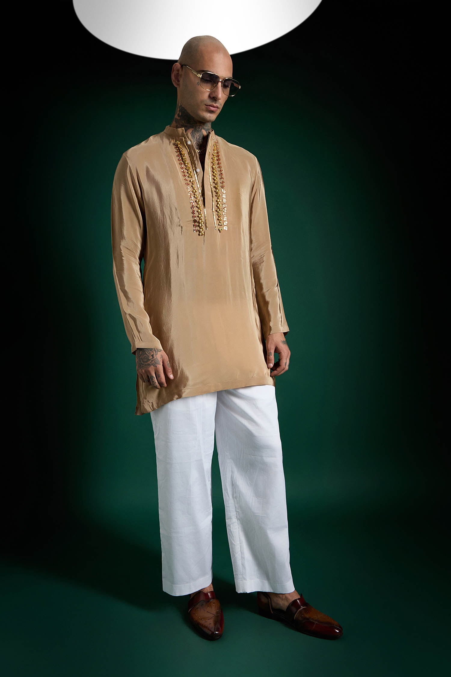 Quiet Chimes Hand Embroidered Designer Kurta - Camel
