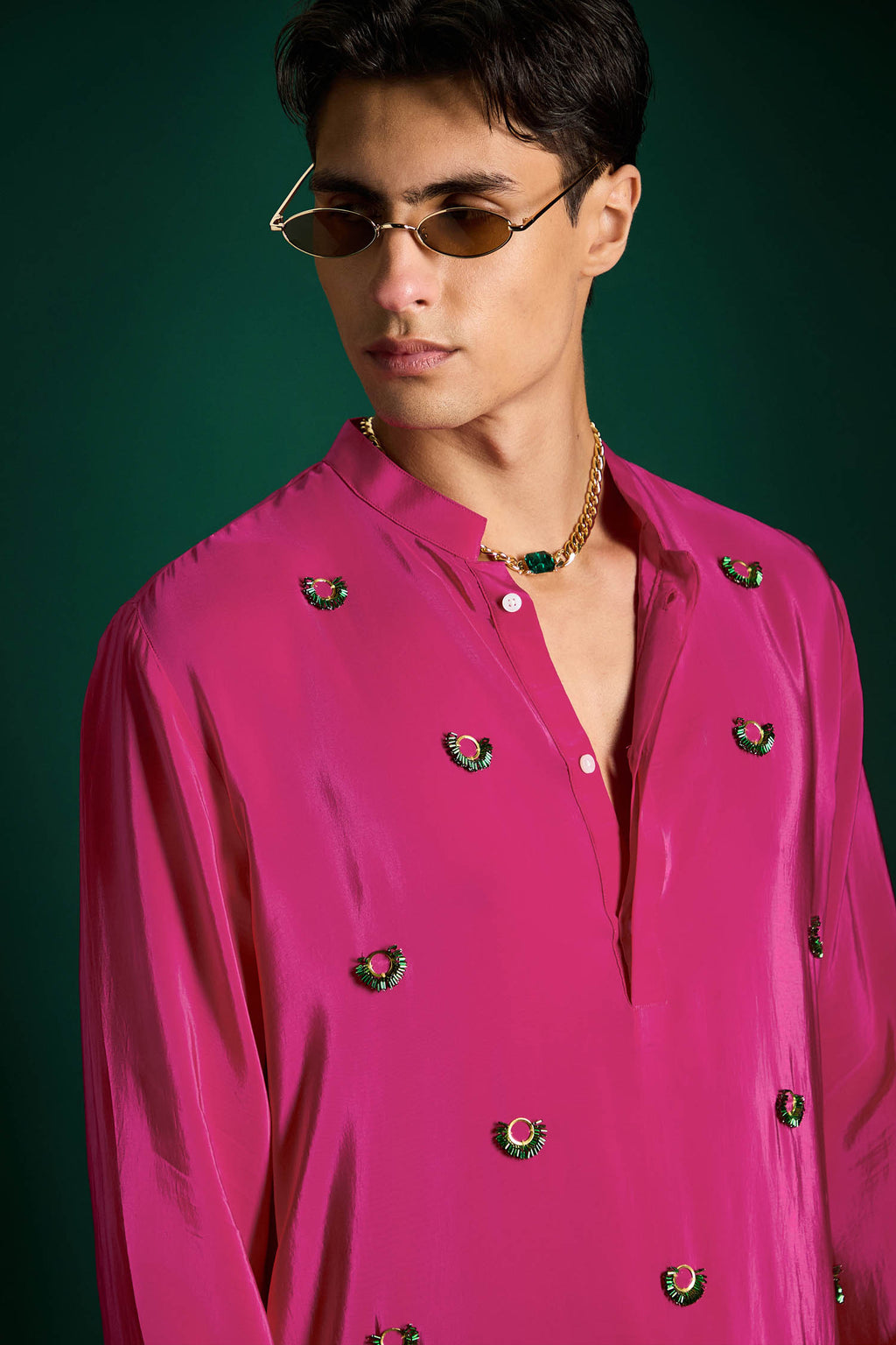 Spiral Hand Embroidered Designer Kurta - Hot PInk