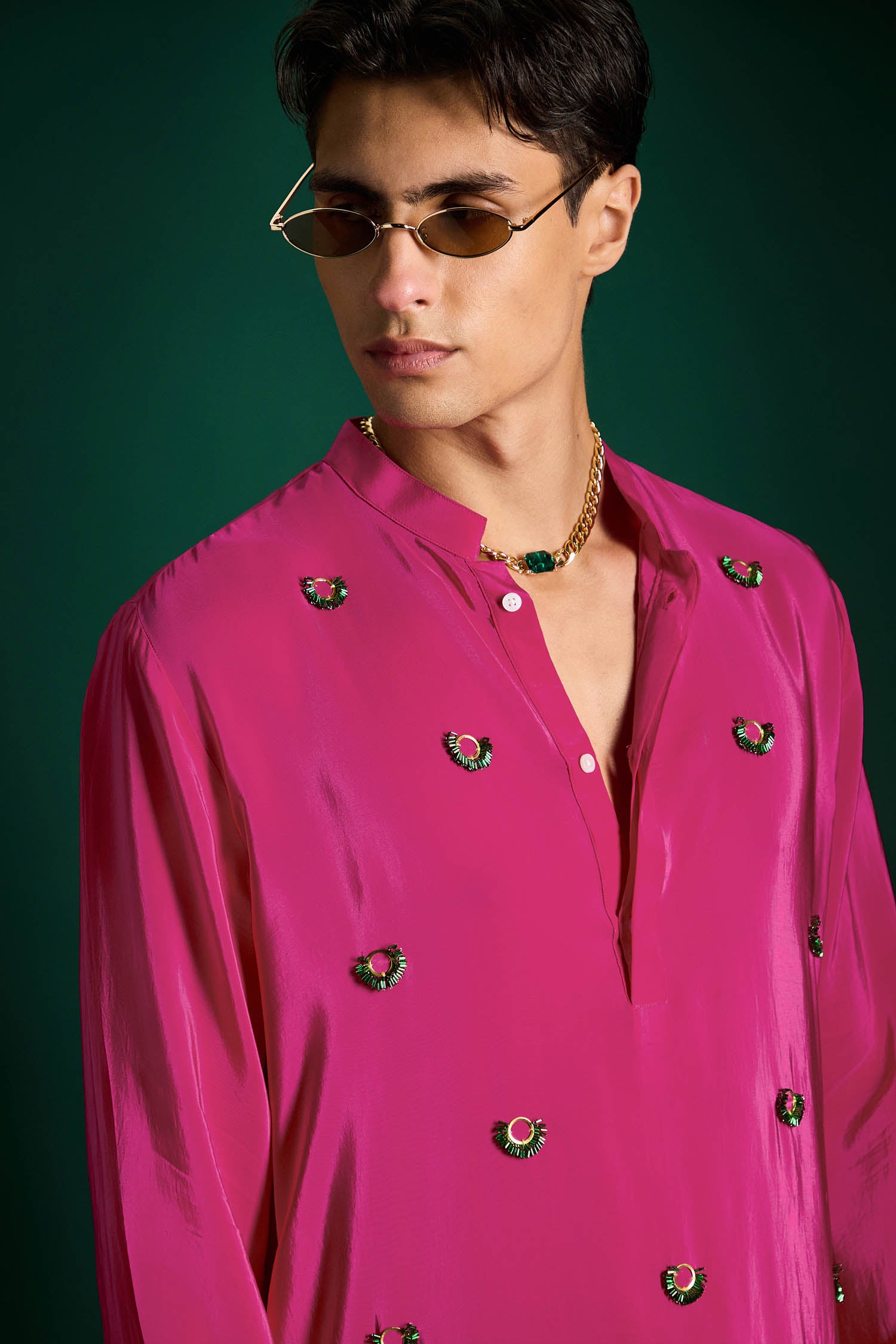 Spiral Hand Embroidered Designer Kurta - Hot PInk