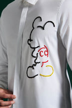 Big Mickey - White Hand Embroidered Designer Shirt