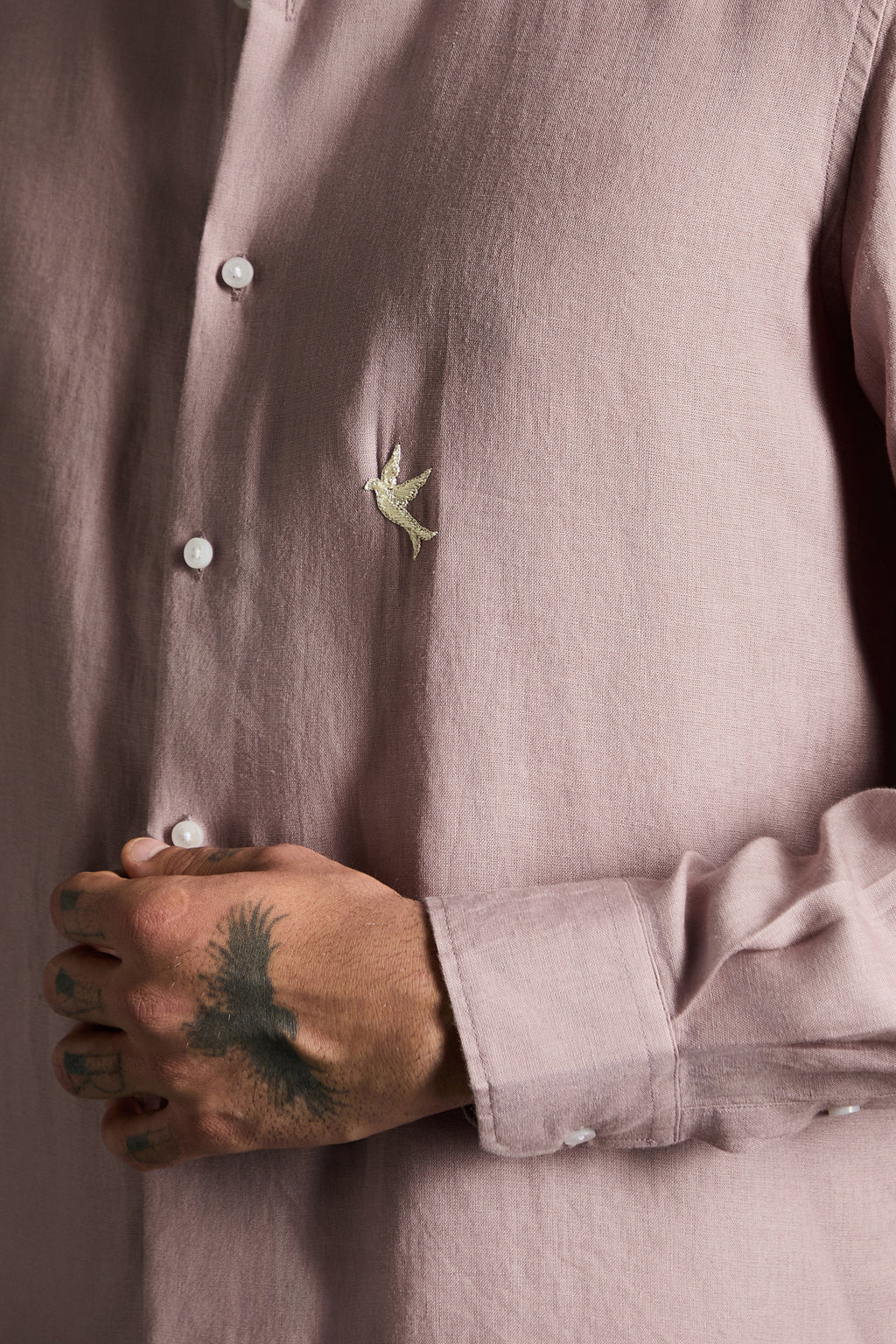 Bird Irish Linen Shirt - Dusky Pink
