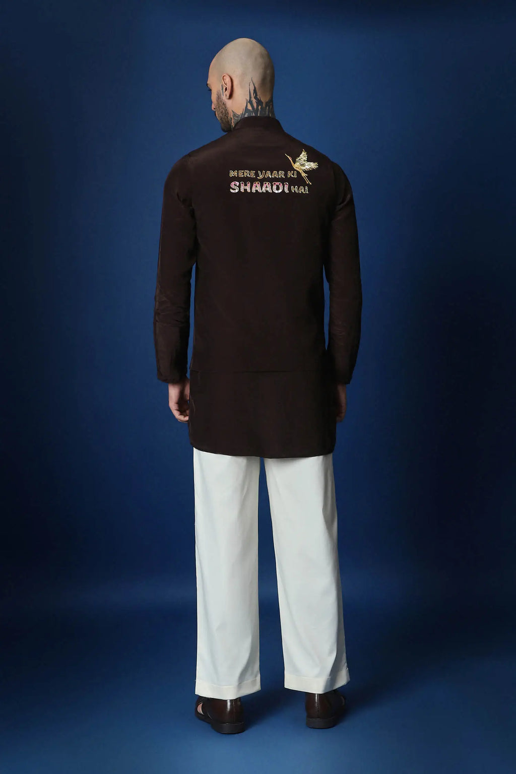 Mere Yaar Ki Shaadi Hai Hand Embroidered Bundi Set - Brown