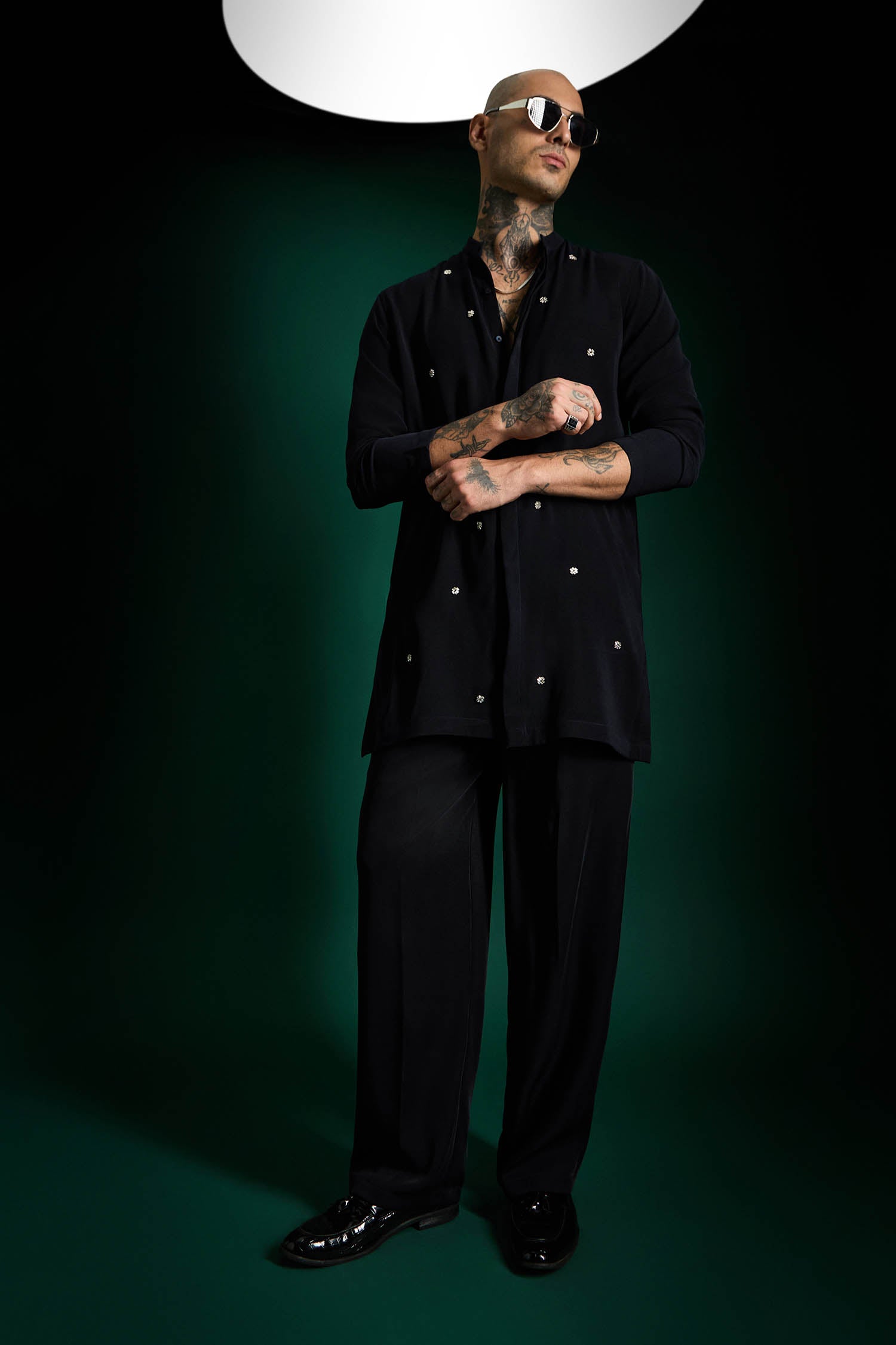 Studded Hand Embroidered Designer Kurta Set - Navy