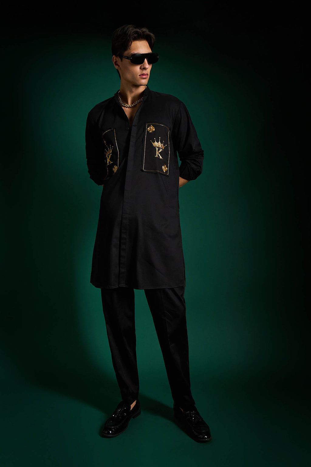 The King Hand Embroidered Designer Kurta - Black