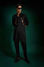 The King Hand Embroidered Designer Kurta - Black