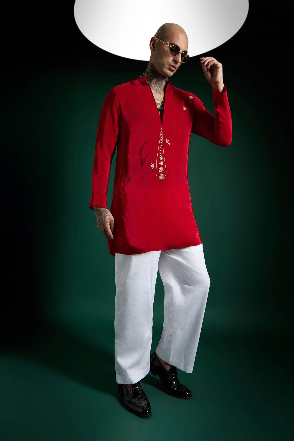 Botanic Hand Embroidered Designer Kurta - Red
