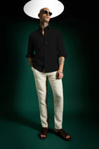 Brown Spade Irish Linen Shirt - Black