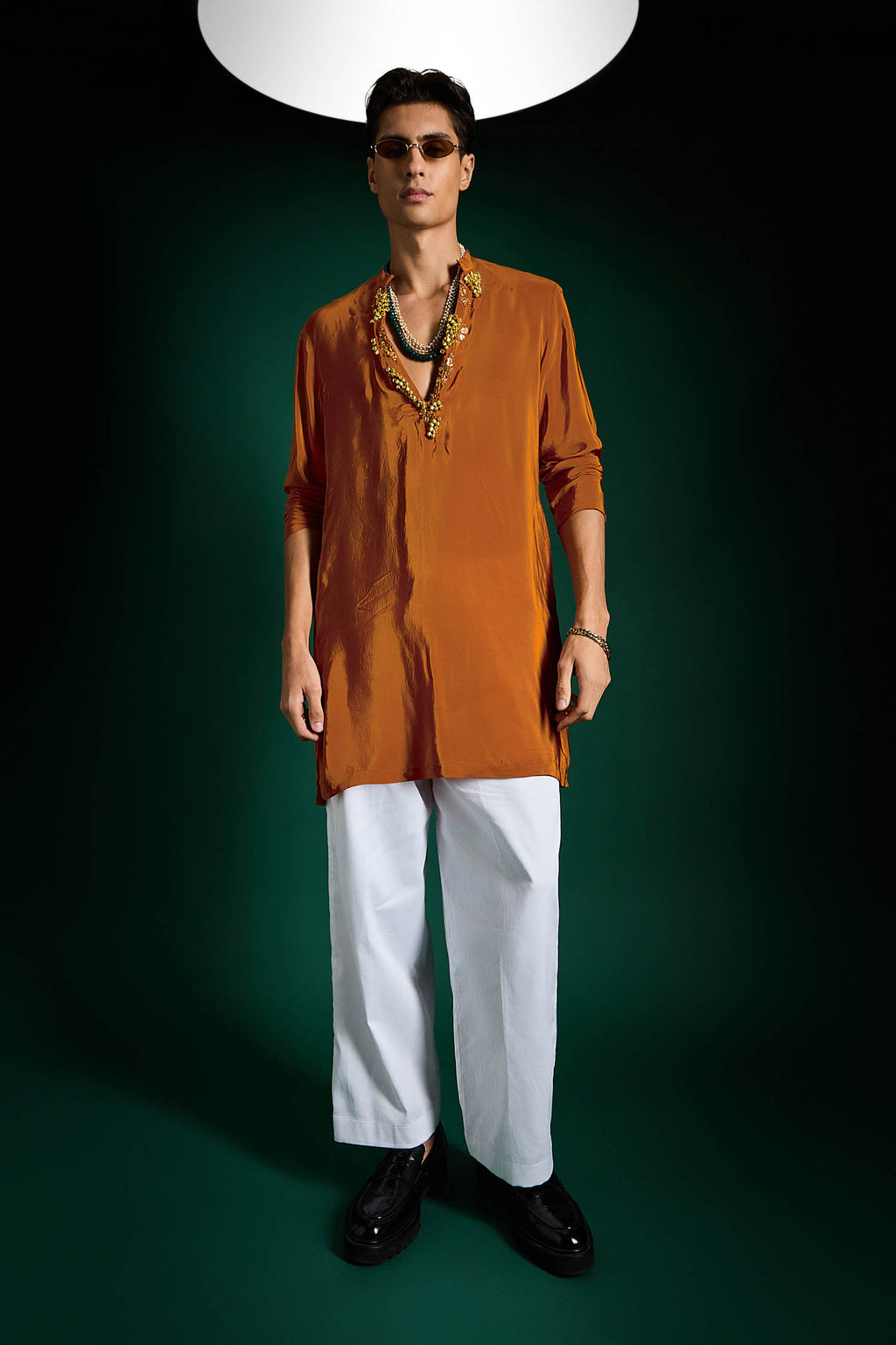 Bell Clusters Hand Embroidered Designer Kurta -  Rust Orange