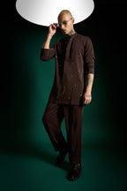 Studded Hand Embroidered Designer Kurta Set - Coffee brown