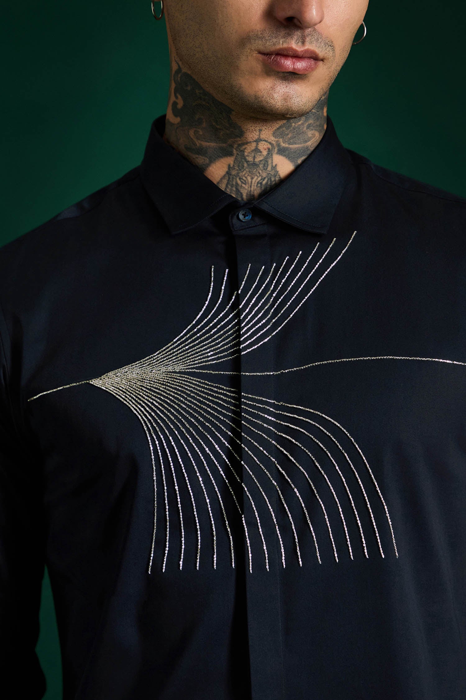 Sparkler Navy - Hand Embroidered Designer Shirt