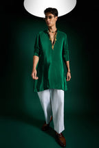Echo Beads Hand Embroidered Designer Kurta - Bottle Green