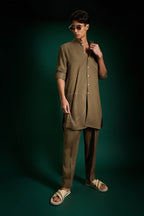 Blotched Imperial Irish Linen Kurta - Cocoa Brown