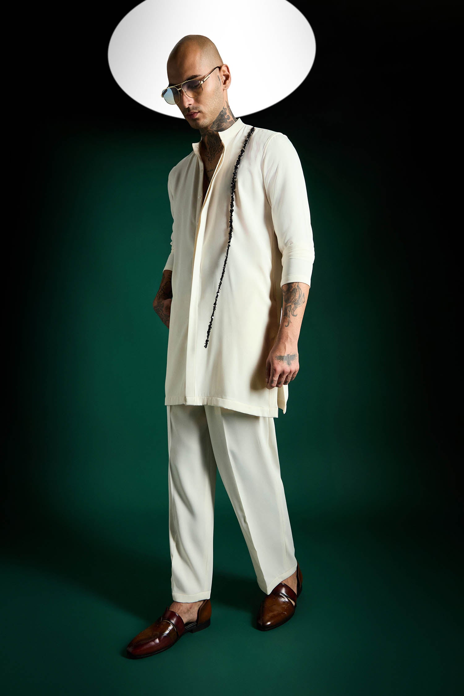 Brim- Hand Embroidered Designer Kurta Set - Ivory