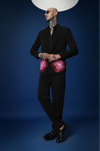 Hibiscus  Hand Embroidered Tuxedo - Black