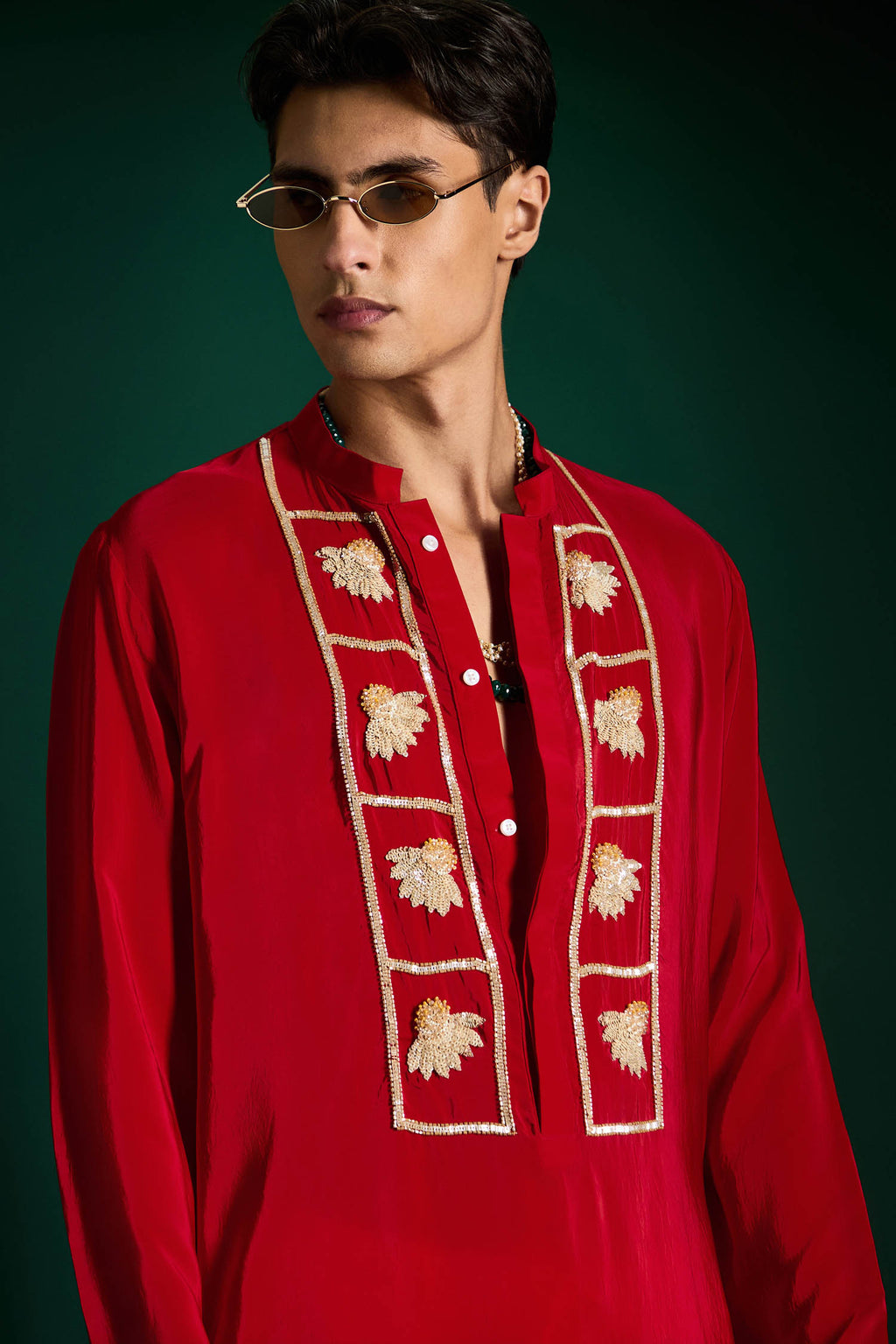 Bud Hand Embroidered Designer Kurta - Red