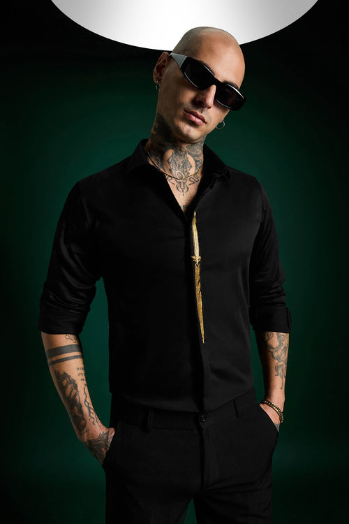 Soar Hand Embroidered Designer Shirt - Black