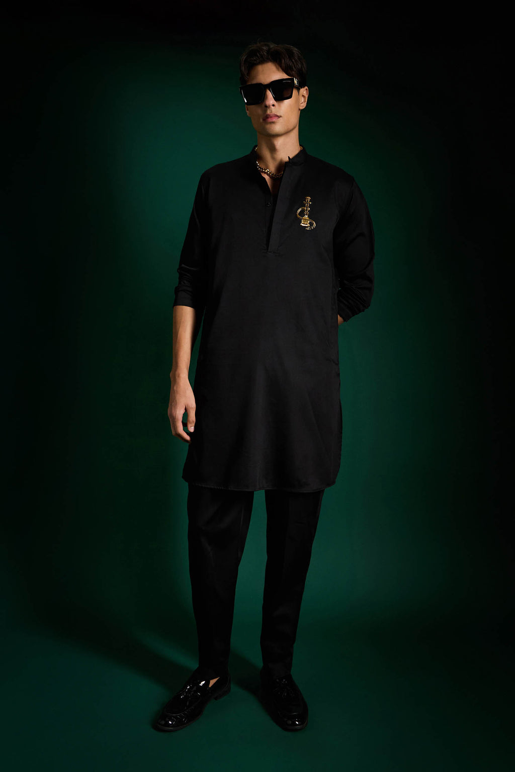 Desi Boy Hand Embroidered Designer Kurta - Black